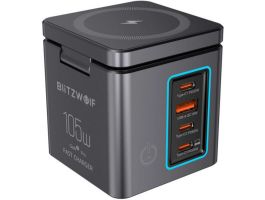 BlitzWolf BW-i113 GaN, USB-A, 3xUSB-C, 105 W-os hálózati töltő